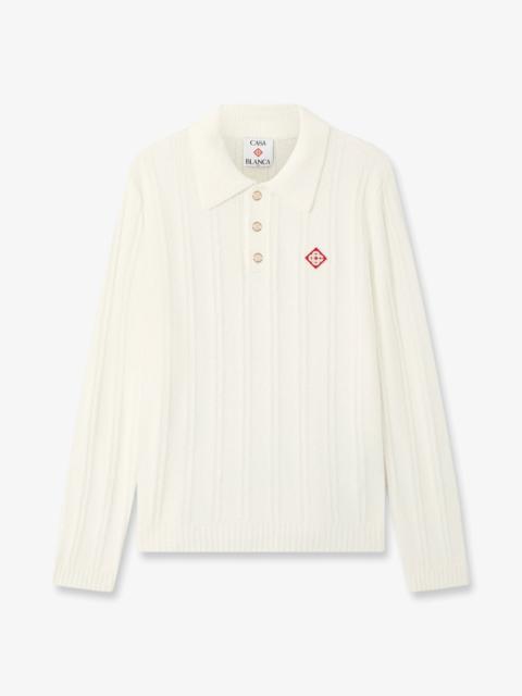 CASABLANCA White Boucle Long Sleeve Polo Shirt