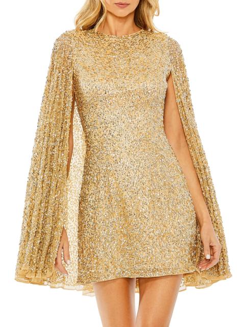 MAC DUGGAL Women's Sequined Cape Minidress - Gold
