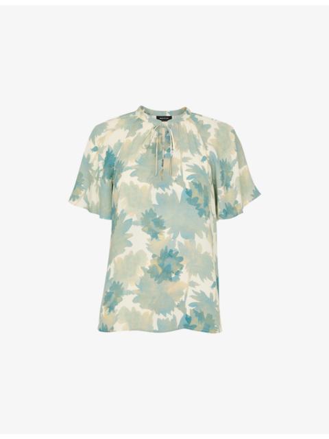 WHISTLES Tie-Neck Floral-Print Woven Blouse