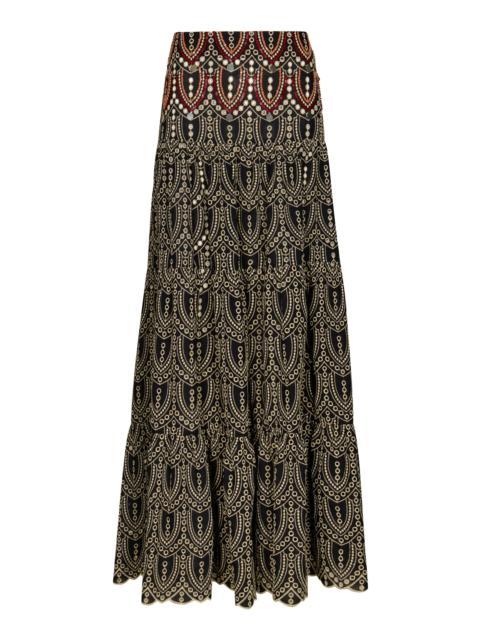 Johanna Ortiz Palm Rhythm Embroidered Maxi Skirt black/white