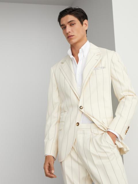 Brunello Cucinelli Wool and Sea Island cotton chalk stripe gabardine deconstructed blazer