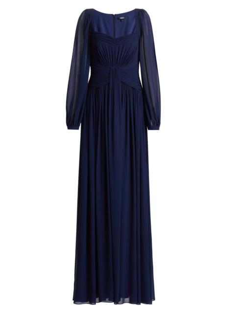 BADGLEY MISCHKA Women's Queen Anne Pleated Georgette A-Line Gown - Navy