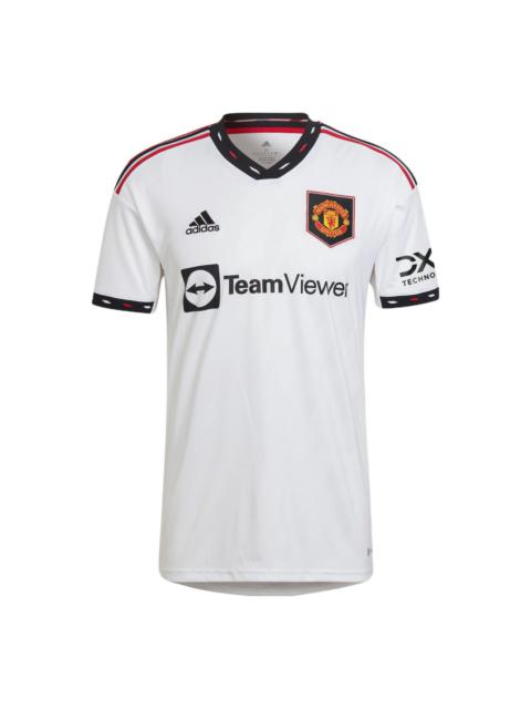 adidas Manchester United Fan Edition Soccer/Football V neck Stripe Logo Short Sleeve White H13880