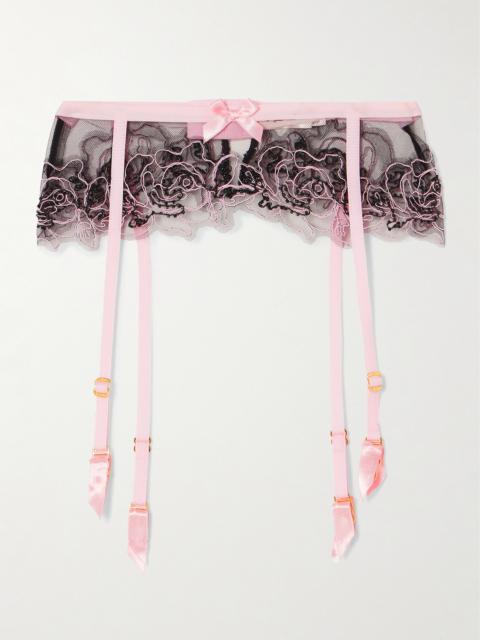 Agent Provocateur Lindie Embellished Embroidered Tulle Suspender Belt