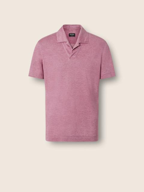 ZEGNA PINK OASI LINO POLO SHIRT