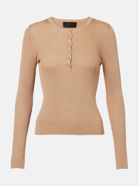 NILI LOTAN Kyrie ribbed-knit silk Henley shirt