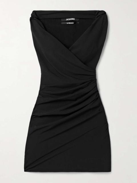 JACQUEMUS Rita draped gathered crepe de chine mini dress Black