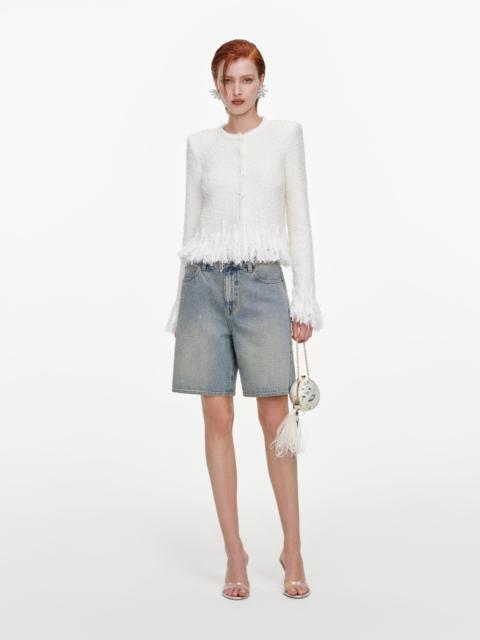 self-portrait White Fringe Knit Cardigan