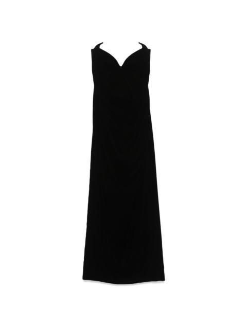 strapless velvet maxi dress