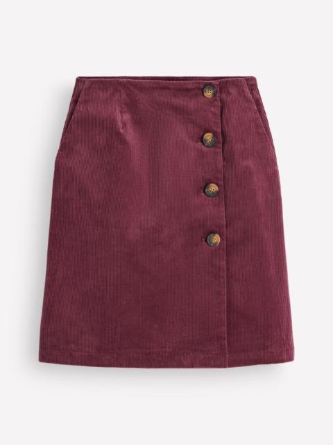 BODEN Evelyn Button Cord Wrap Skirt-Dark Crimson