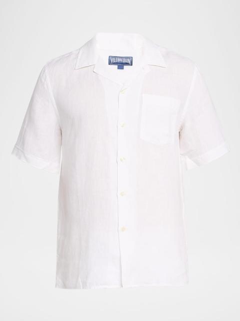 Vilebrequin Men's Garment-Dyed Linen Camp Shirt