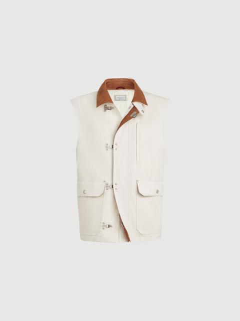 Brunello Cucinelli Cotton and linen canvas vest with suede inserts and hook fastening