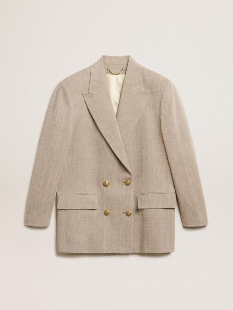 Women’s beige double-breasted blazer with button fastening