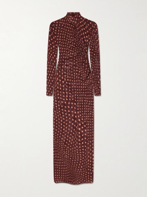 Stella McCartney Ruched polka-dot mesh midi dress Burgundy