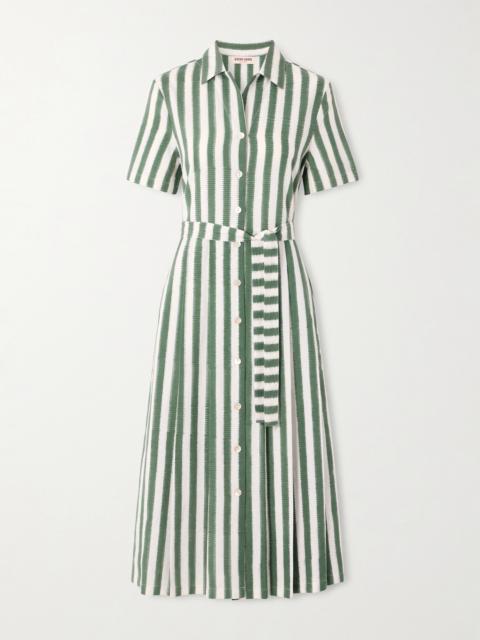 EMPORIO SIRENUSE Claudia Belted Striped Cotton Midi Dress