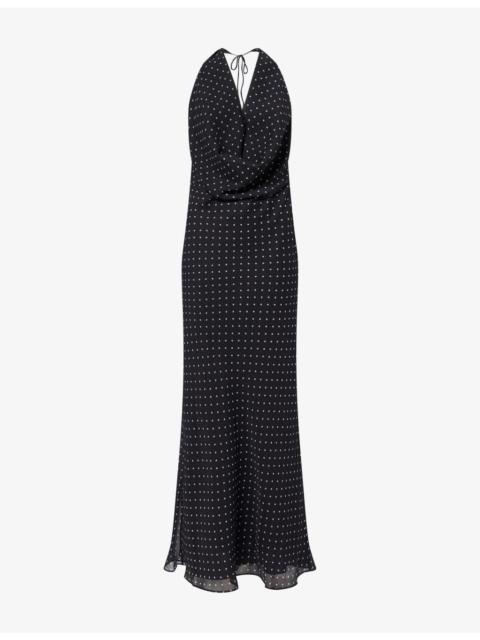 ROTATE Draped Halterneck Chiffon Maxi Dress