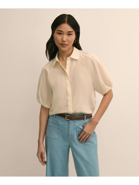 Brooks Brothers Silk-Cotton Elbow-Bubble-Sleeve Shirt