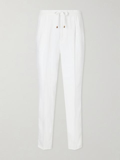 Brunello Cucinelli Tapered Pleated Linen-Twill Drawstring Trousers