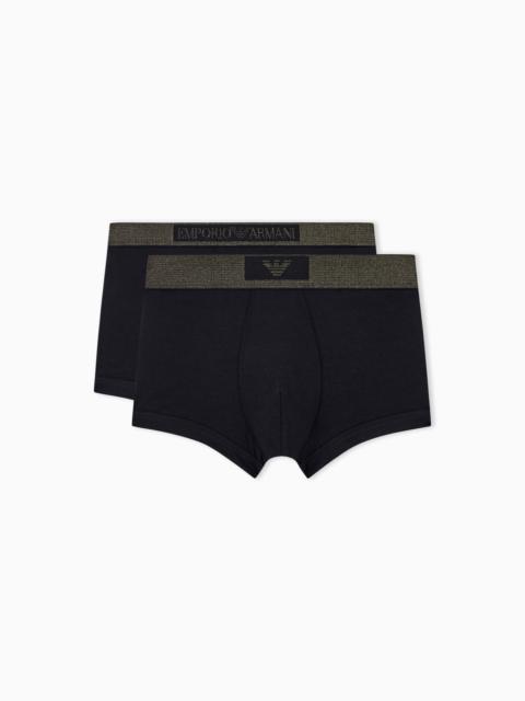 EMPORIO ARMANI TWO-PACK COTTON JERSEY TRUNKS WITH A LUREX LOGO WAISTBAND
