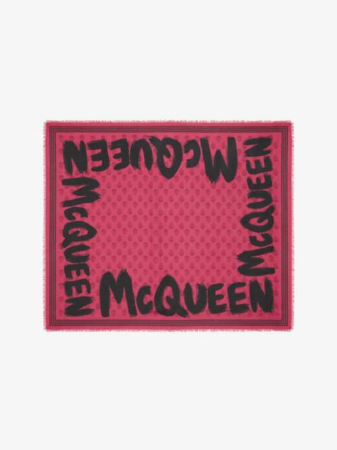 Alexander McQueen Mcqueen Graffiti Biker Skull Scarf in Black