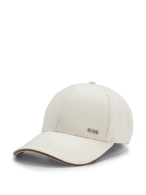 BOSS COTTON-CANVAS CAP WITH LEATHER TRIM