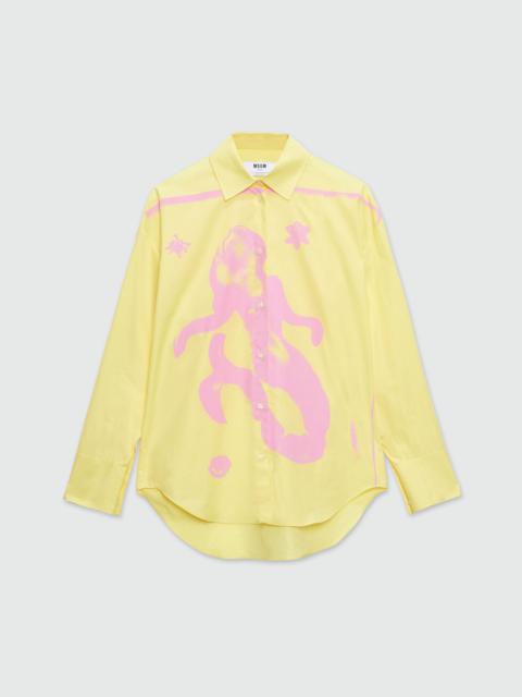 MSGM Yellow poplin shirt with "Mermaid" print