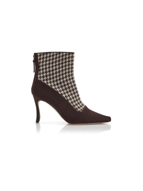 Manolo Blahnik Dark Brown and Cream Wool Ankle Boots