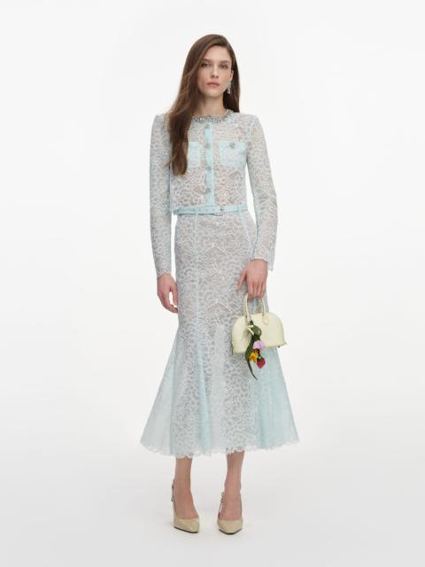 self-portrait Mint Lace Midi Skirt