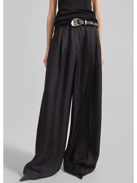 The Frankie Shop Marfa Pleated Silk Trousers - Black