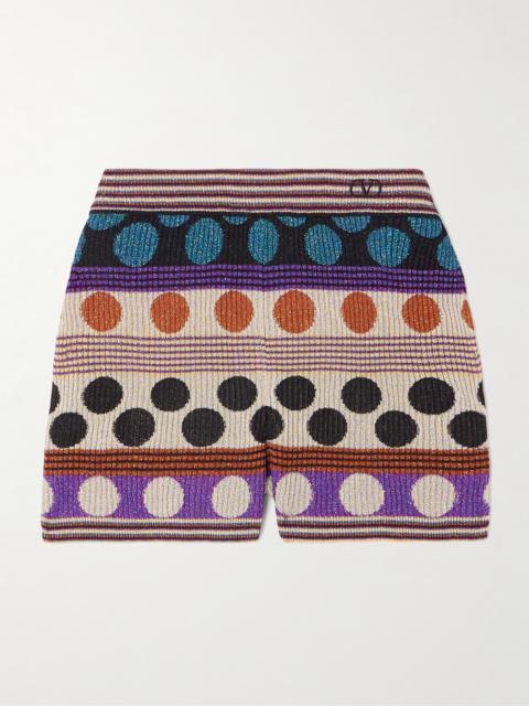 Valentino Embroidered Ribbed Metallic Jacquard-knit Shorts