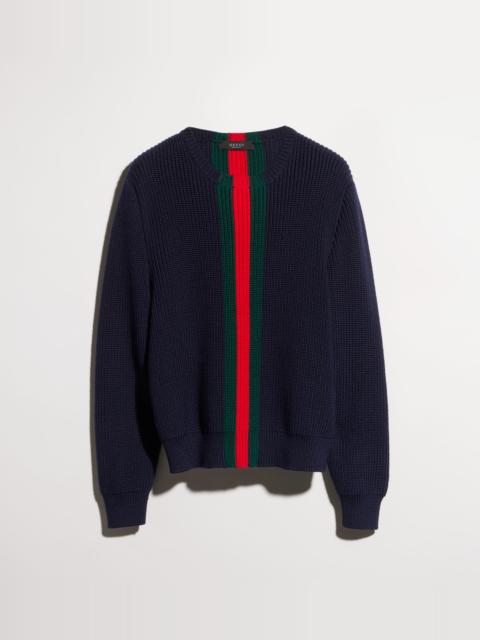 GUCCI Fine rib wool sweater with Web