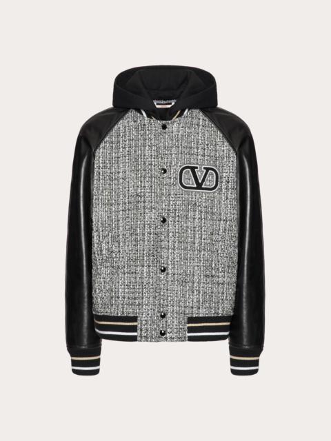Valentino COTTON-WOOL TWEED HOODED BOMBER JACKET WITH VLOGO SIGNATURE EMBROIDERY