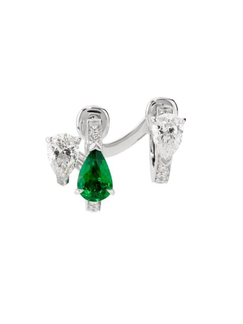 REPOSSI Women's Serti Sur Vide 18K White Gold, 0.52 TCW Diamond & Emerald Single Huggie Hoop Earring - Left