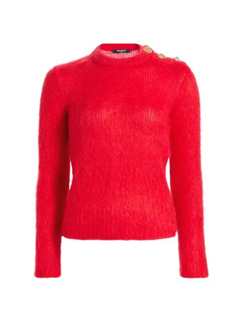 Balmain Women's Mohair-Blend Three-Button Sweater - Rouge