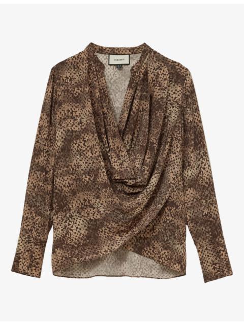 REISS Laurie Draped Silk Blouse