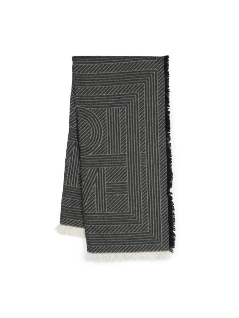 monogram-jacquard striped fringed scarf
