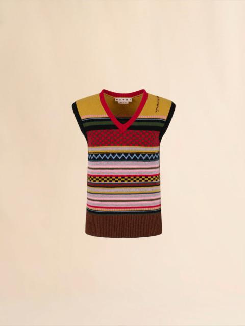 Marni MULTICOLOUR WOOL SLEEVELESS SWEATER WITH MIXED PATTERNS