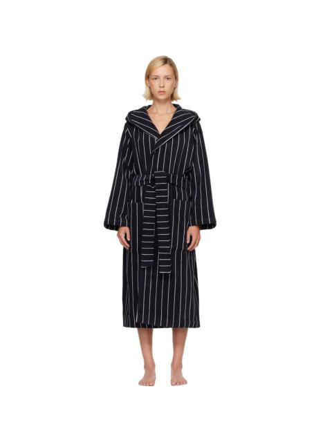 TEKLA Black & White Terry Hooded Bathrobe