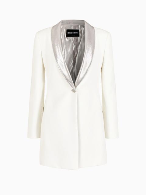 GIORGIO ARMANI Long single-breasted jacket in viscose and wool gabardine