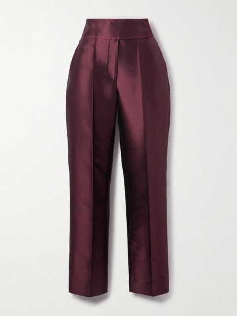 CHRISTOPHER JOHN ROGERS Pleated Silk And Wool-blend Twill Straight-leg Pants