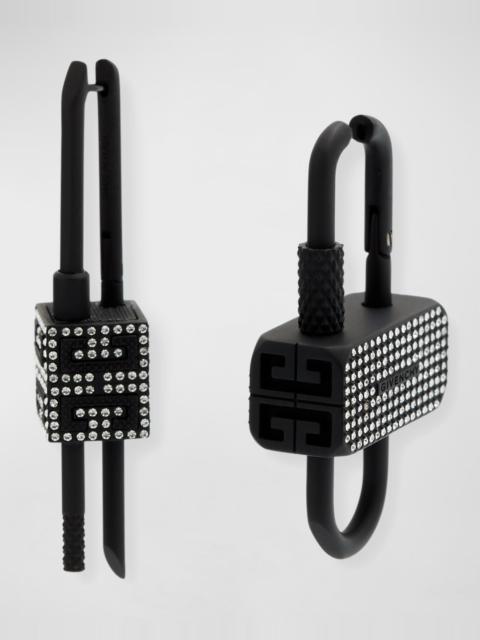 Givenchy Men's Crystal Pave Asymmetrical Padlock Earrings