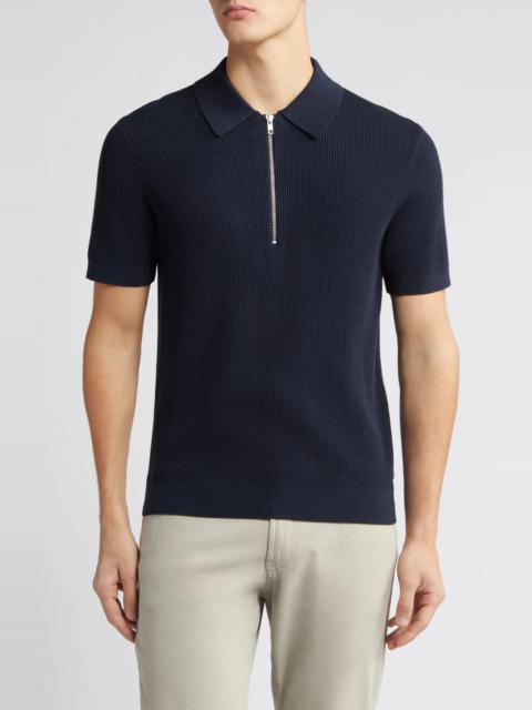 Hansie Zip Ribbed Organic Cotton Sweater Polo