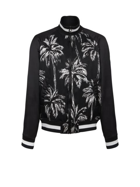 Printed satin palm tree bomber jacket