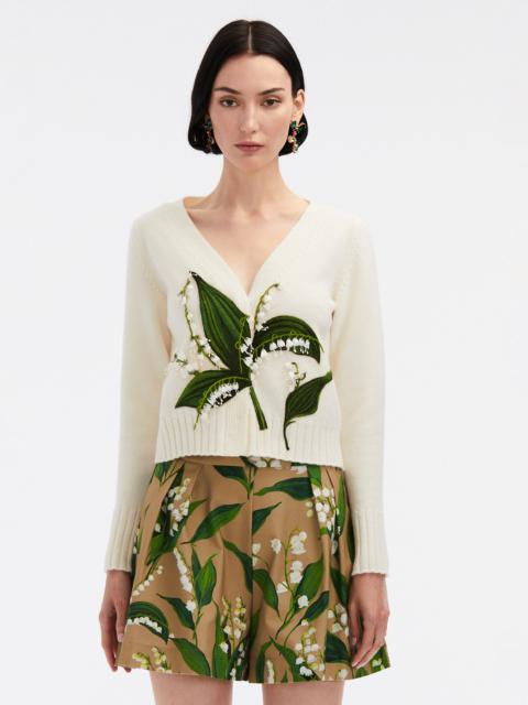 Oscar de la Renta LILY OF THE VALLEY THREADWORK CARDIGAN