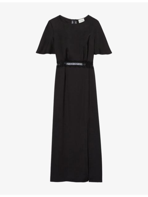 Claudie Pierlot Open-Back Lace-Trim Satin Maxi Dress