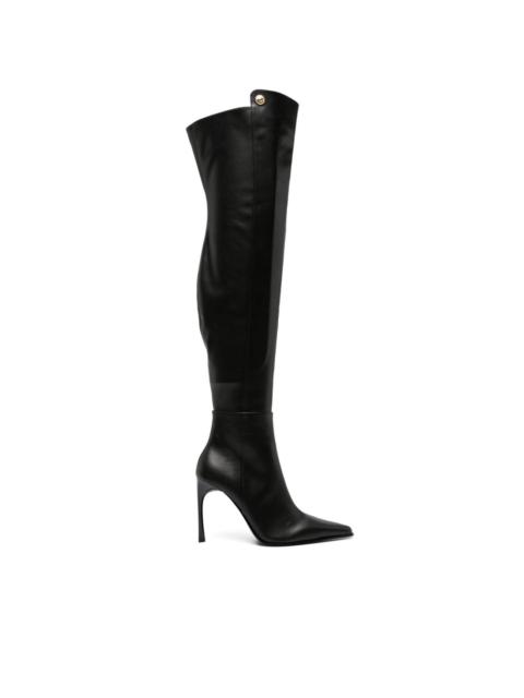 pointed-toe faux-leather knee boots