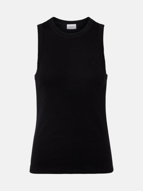 SAINT LAURENT Cassandre ribbed-knit cotton tank top