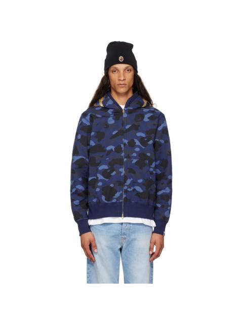 Navy Color Camo Double Shark Full Zip Hoodie