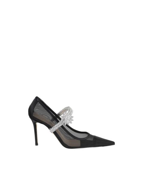 MACH & MACH lotus-flower-jewelled mesh pumps