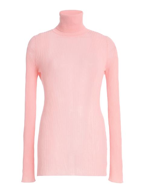 BRANDON MAXWELL The Bobbi  Sheer Knit Cotton-Blend Turtleneck pink